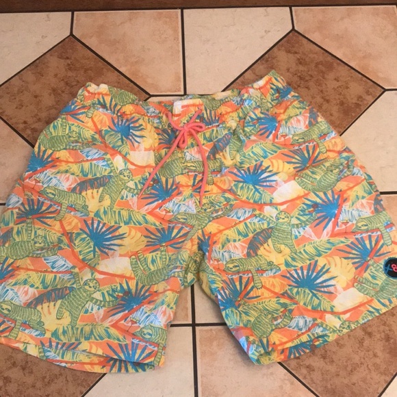 Extreme 80s men swim trunks or shorts sloths bright colors size large - Picture 2 of 9